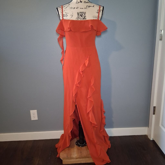 New Barbie x Azazie Paprika Ruffle Maxi Sheath Bow Chiffon Dress - Picture 3 of 12